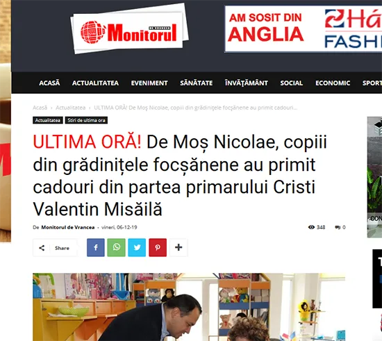 Terminați cu MANIPULAREA! Pe banii focșănenilor, primarul Misăilă o face pe Moș Nicolae, pentru capital electoral. Poate vrea să pară darnic, dar focșănenii nu uită că fosta soție l-a reclamat pentru NEPLATA pensiei alimentare!
