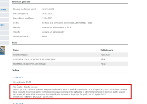 Acum. Tribunalul Vrancea a anulat taxa de iluminat public instituită de Misăilă și Consiliul Local Focșani