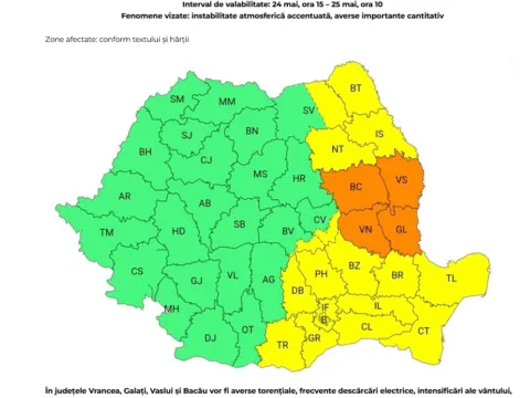 Acum s-a anunțat. Vijelii, ploi torențiale și grindină în Vrancea. Cod Portocaliu până diseară. Posibile inundații în anumite zone din județ.