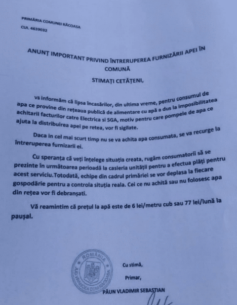 Video. Cetățenii din Răcoasa îl acuză pe primarul Vladimir Păun că le cere bani pe apa risipită din neglijența administrației locale