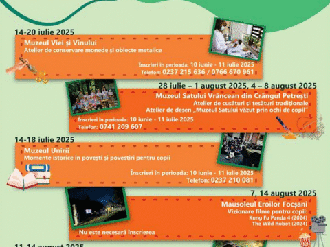Muzeul Vrancei organizează „Școlii de Vară”. Înscrierile sunt gratuite, în limita locurilor disponibile.