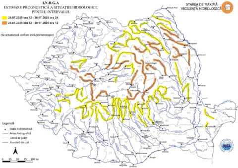 Alertă de inundații pentru afluenții râurilor Siret și Trotuș, în Vrancea.
