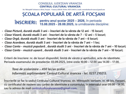 Înscrieri la Școala Populară de Artă Focșani