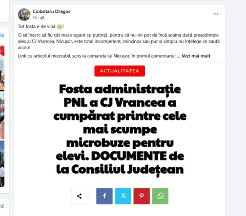 Dragoș Ciobotaru, în scandalul microbuzelor achiziționate la suprapreț: „Nu-mi pot da încă seama dacă președintele ales al CJ Vrancea, Nicușor Halici, este total incompetent, mincinos sau pur și simplu nu înțelege ce caută acolo!”
