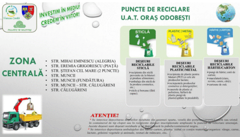 ADI „Vrancea Curată” a anunțat care sunt punctele de colectare selectivă a deșeurilor în orașul Odobești