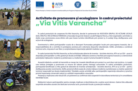 GAL Ținutul Viei și Vinului Vrancea. Activitate de promovare și ecologizare în cadrul proiectului „Via Vitis Varancha”