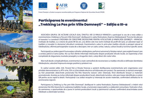 GAL Ținutul Viei și Vinului Vrancea. Participarea la evenimentul „Trekking La Pas prin Viile Domnești” – Ediția a III-a