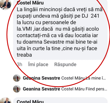 Limbaj de viceprimar: „Lingăi mincinoși, să mă pupați undeva!”, le-a transmis Costel Măru (AUR) cetățenilor care-l contestă.