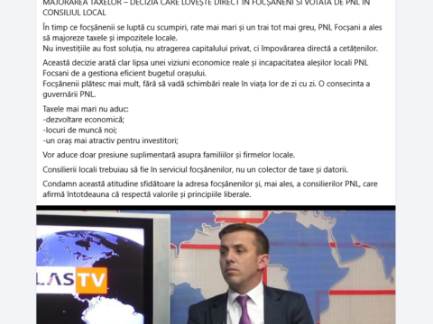 Fostul consilier local, Cristian Zîrnă, atacă PNL-ul pentru că liberalii au votat majorarea taxelor pentru focșăneni
