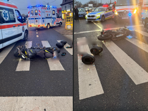 Doi tineri pe motocicletă au fost răniți grav acum la Golești, pe DN 2 – E 85.