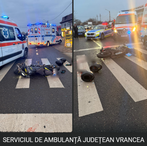 Doi tineri pe motocicletă au fost răniți grav acum la Golești, pe DN 2 – E 85.