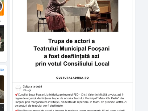 Actorul Adrian Damian îl acuză pe primarul Misăilă că a desființat trupa de teatru din Focșani „din răzbunare față de actori”. Consilierii PSD, PNL și FD au votat pentru desființare, în timp ce AUR s-a abținut, iar USR a votat împotrivă.